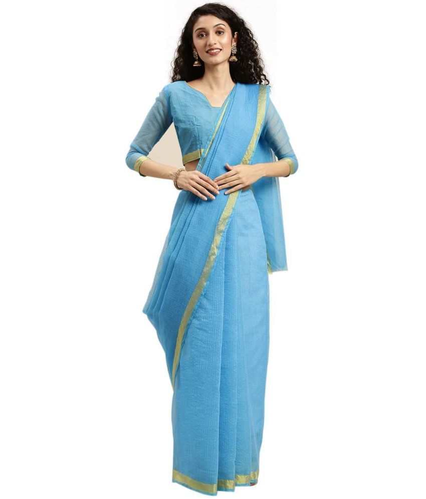     			Vkaran Cotton Silk Embellished Saree Without Blouse Piece - Blue ( Pack of 1 )