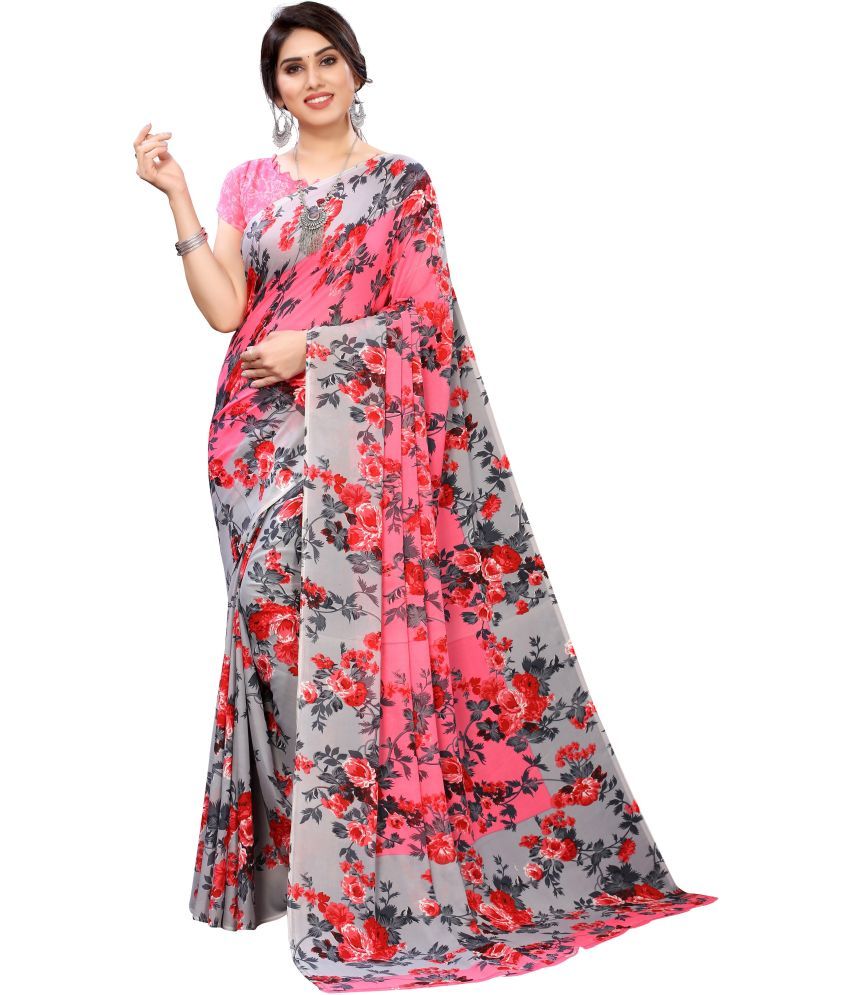     			Vkaran Cotton Silk Embellished Saree Without Blouse Piece - Pink ( Pack of 1 )