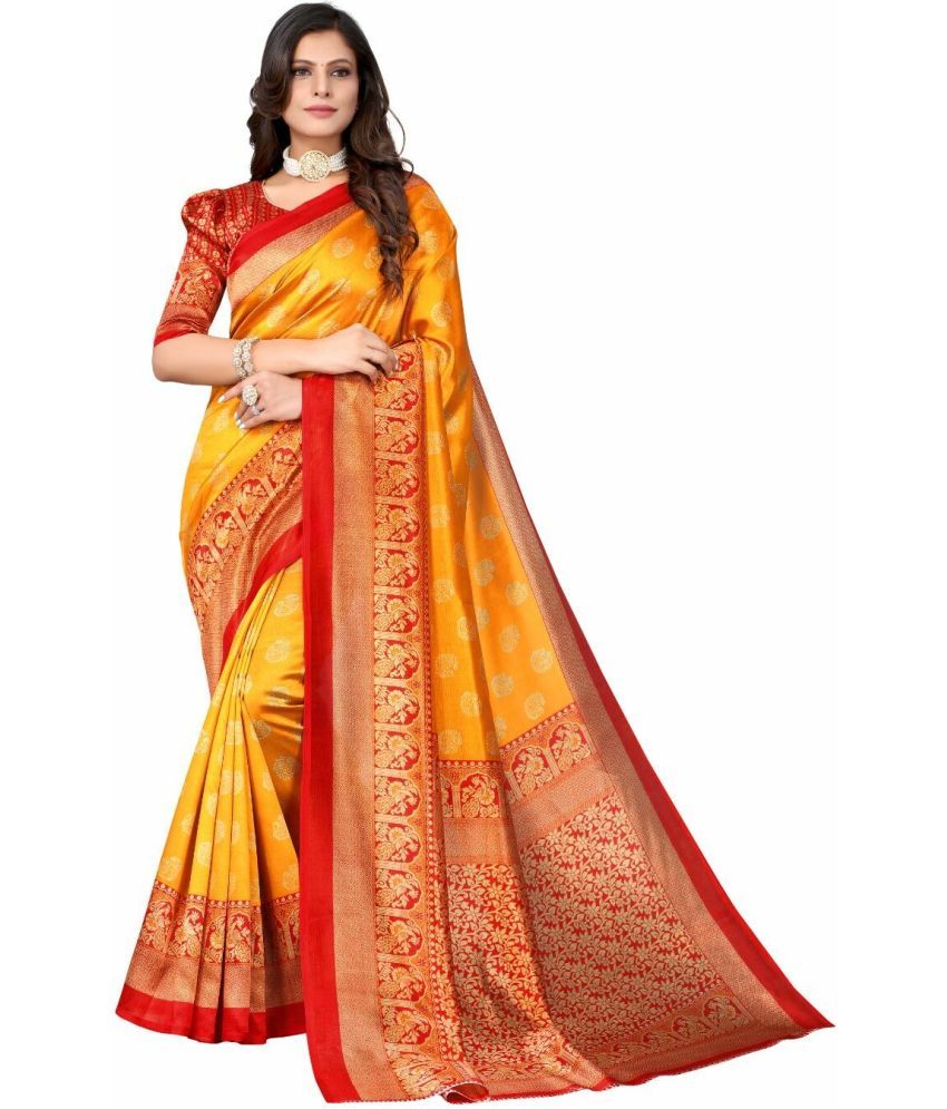     			Vkaran Cotton Silk Printed Saree Without Blouse Piece - Red ( Pack of 1 )