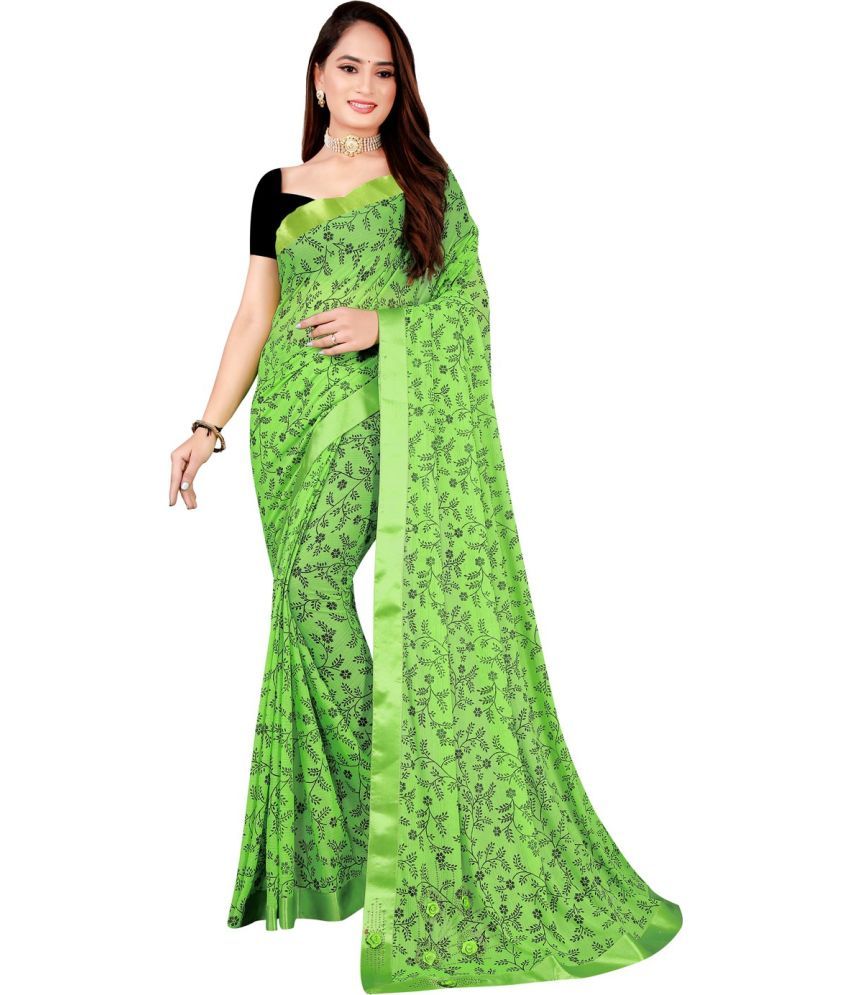     			Vkaran Cotton Silk Printed Saree Without Blouse Piece - Green ( Pack of 1 )