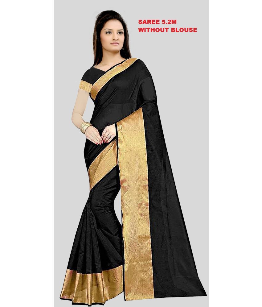    			Vkaran Cotton Silk Printed Saree Without Blouse Piece - Black ( Pack of 1 )