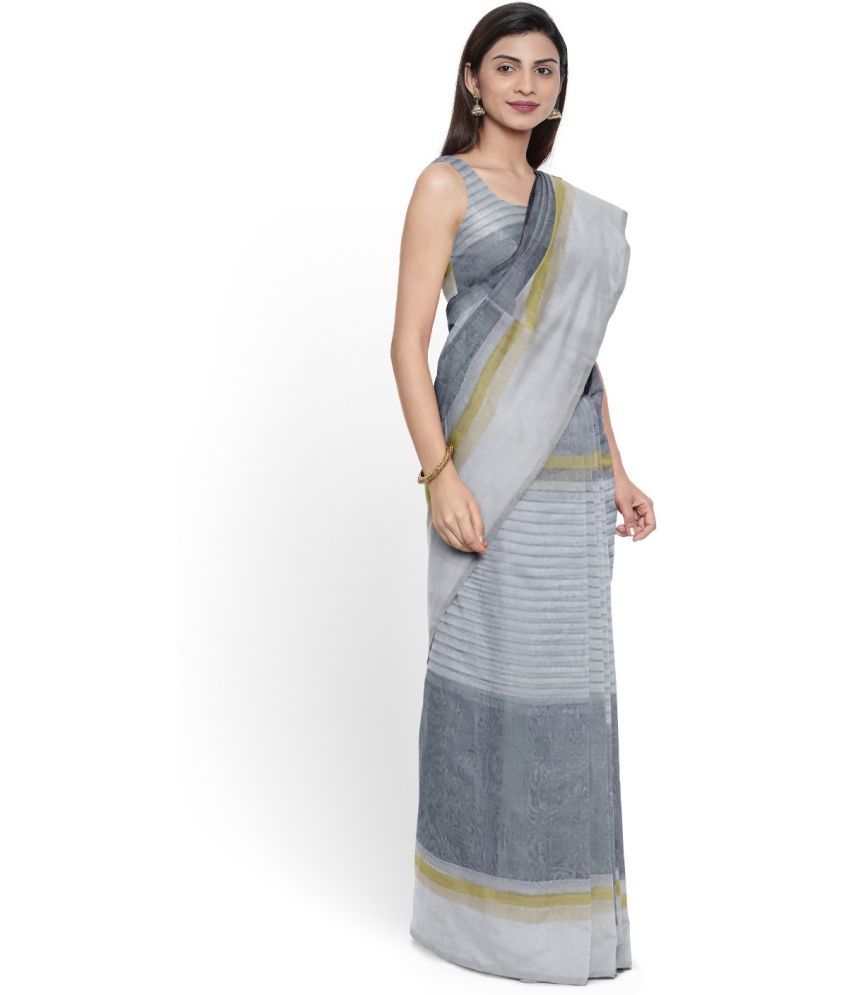     			Vkaran Cotton Silk Self Design Saree Without Blouse Piece - Grey ( Pack of 1 )