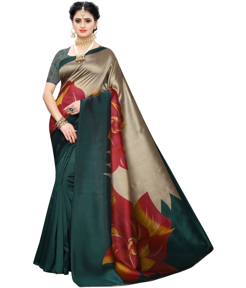     			Vkaran Cotton Silk Self Design Saree Without Blouse Piece - Green ( Pack of 1 )