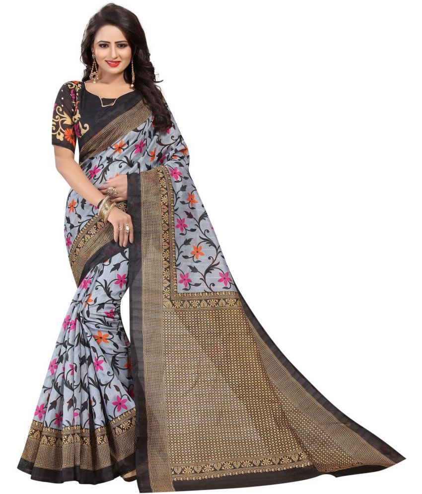     			Vkaran Cotton Silk Self Design Saree Without Blouse Piece - Black ( Pack of 1 )