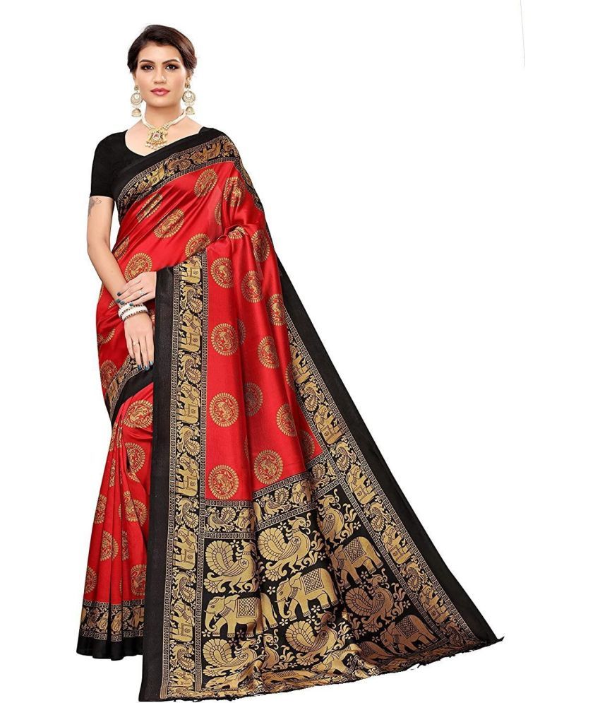     			Vkaran Cotton Silk Woven Saree Without Blouse Piece - Red ( Pack of 1 )