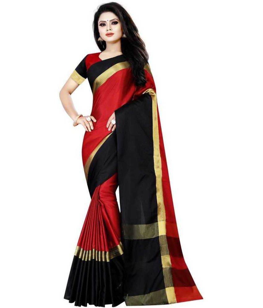     			Vkaran Cotton Silk Woven Saree Without Blouse Piece - Red ( Pack of 1 )