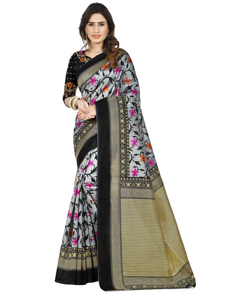     			Vkaran Cotton Silk Woven Saree Without Blouse Piece - Black ( Pack of 1 )