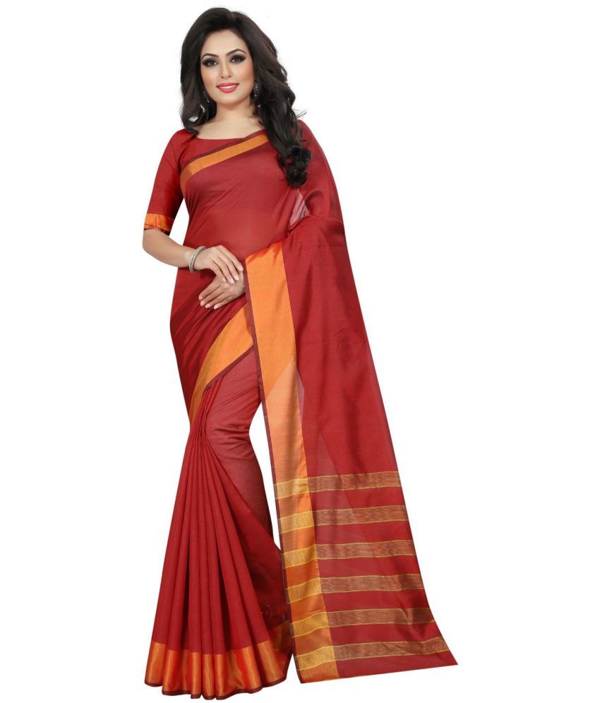     			Vkaran Cotton Silk Woven Saree Without Blouse Piece - Red ( Pack of 1 )