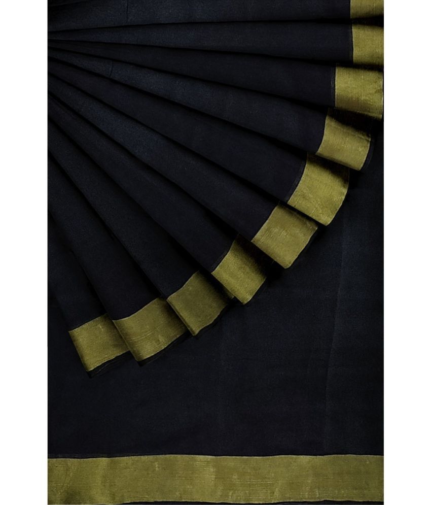     			Vkaran Cotton Silk Woven Saree Without Blouse Piece - Black ( Pack of 1 )