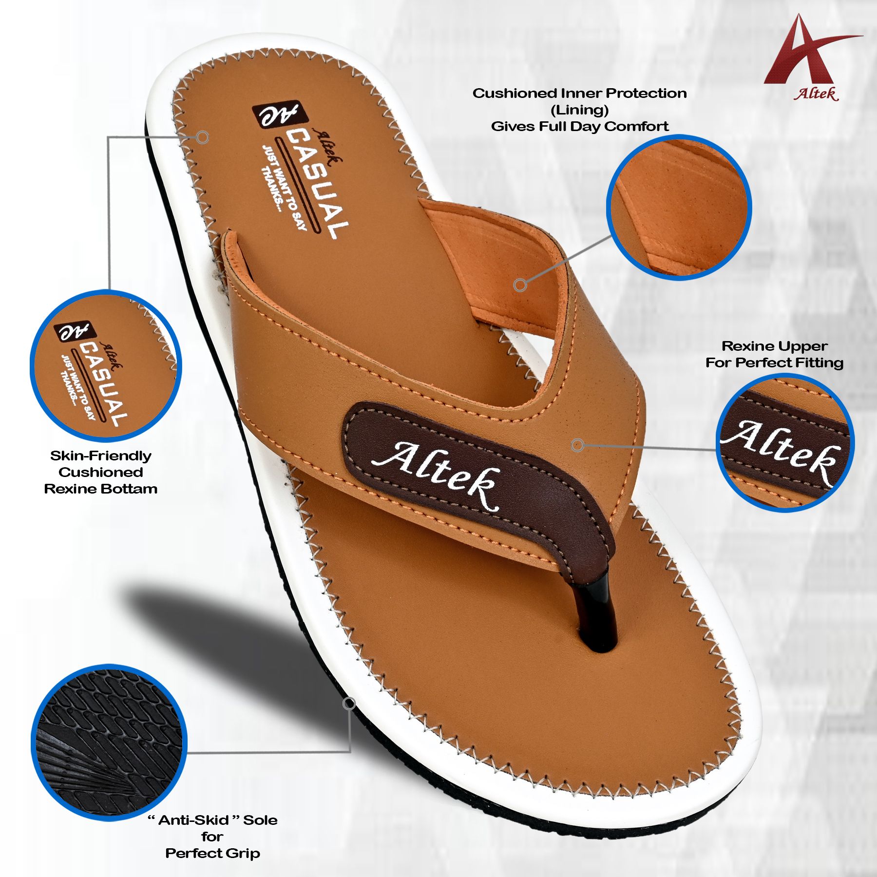     			Altek Tan Men's Thong Flip Flop