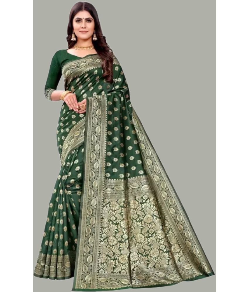    			GARIYA Banarasi Silk Woven Saree With Blouse Piece - Green ( Pack of 1 )