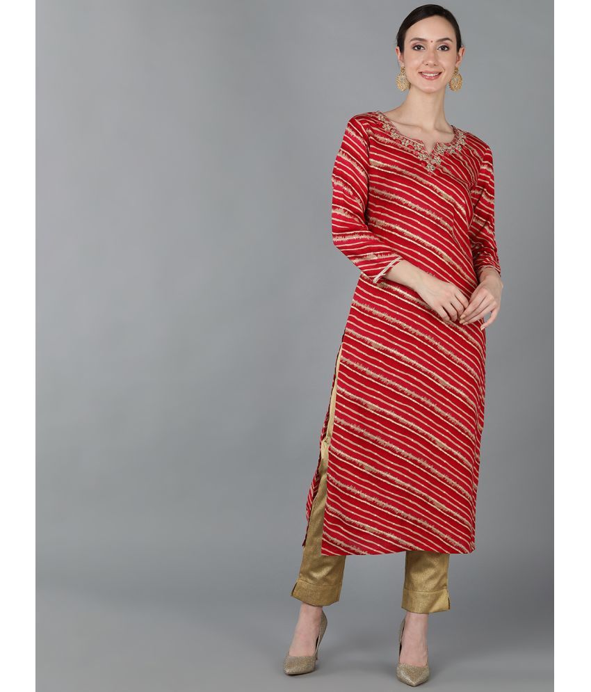     			Vaamsi Chanderi Printed Straight Women's Kurti - Red ( Pack of 1 )