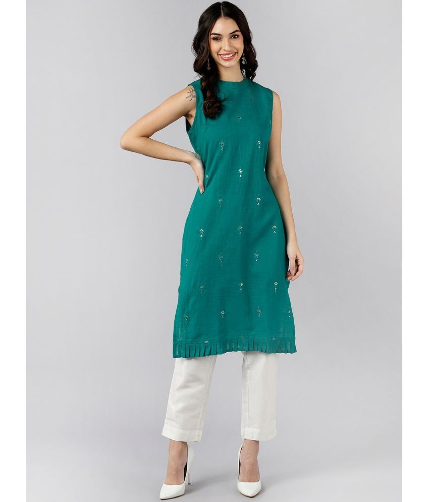     			Vaamsi Cotton Embroidered Straight Women's Kurti - Teal ( Pack of 1 )