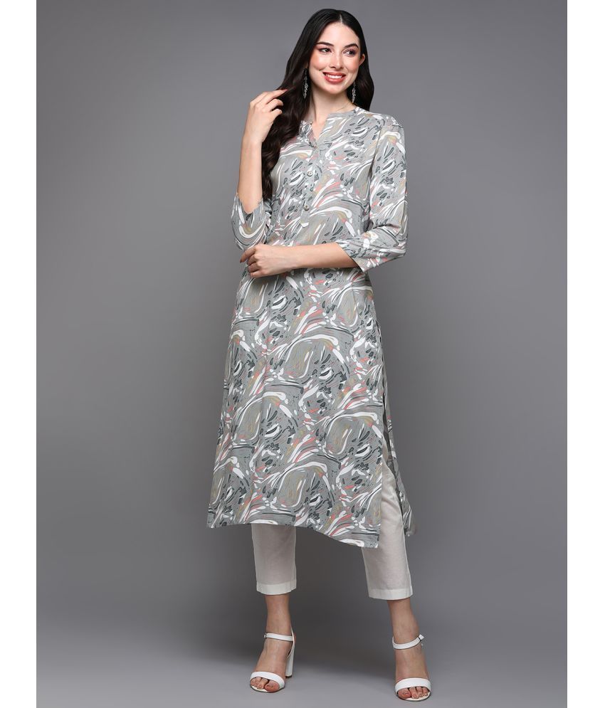     			Vaamsi Viscose Printed Straight Women's Kurti - Grey ( Pack of 1 )