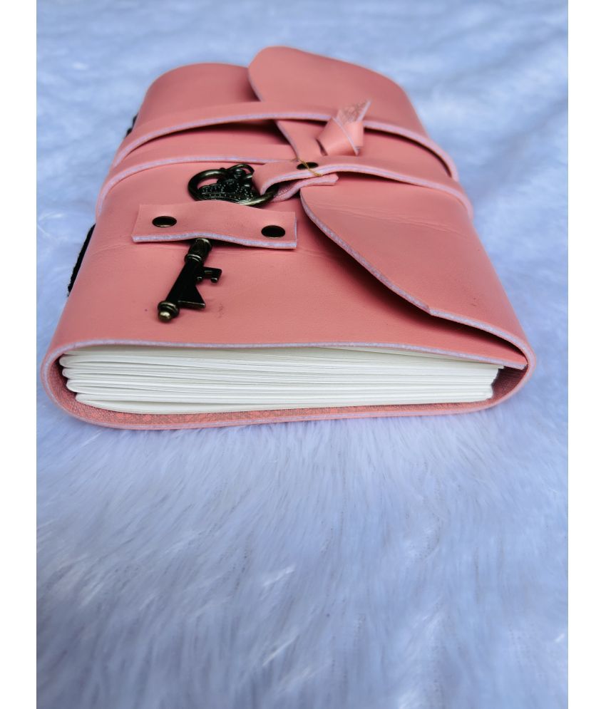     			Vintage Leather journal with Thread lock pattern Pink 5*7 inches A5 200 pages 120 GSM
