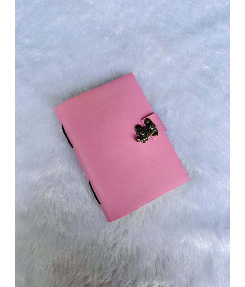     			Vintage Leather journal with key lock pattern pink 5*7 inches A5 200 pages 120 GSM