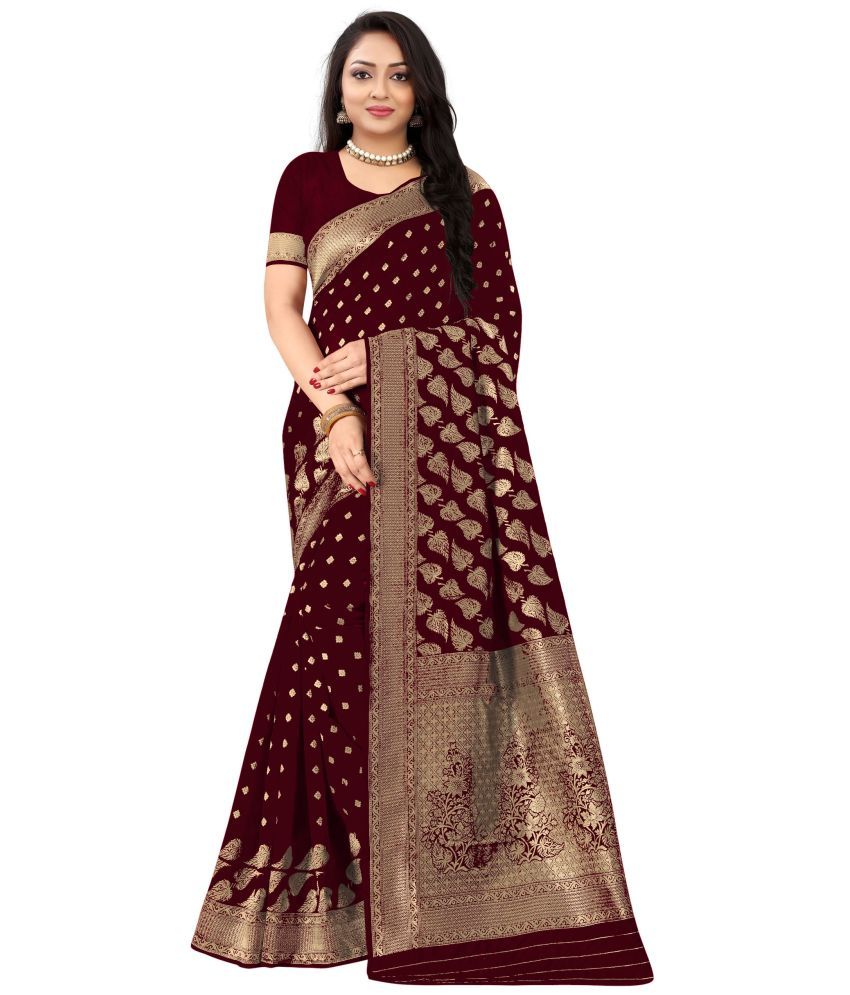     			kedar fab Jacquard Woven Saree With Blouse Piece - Maroon ( Pack of 1 )