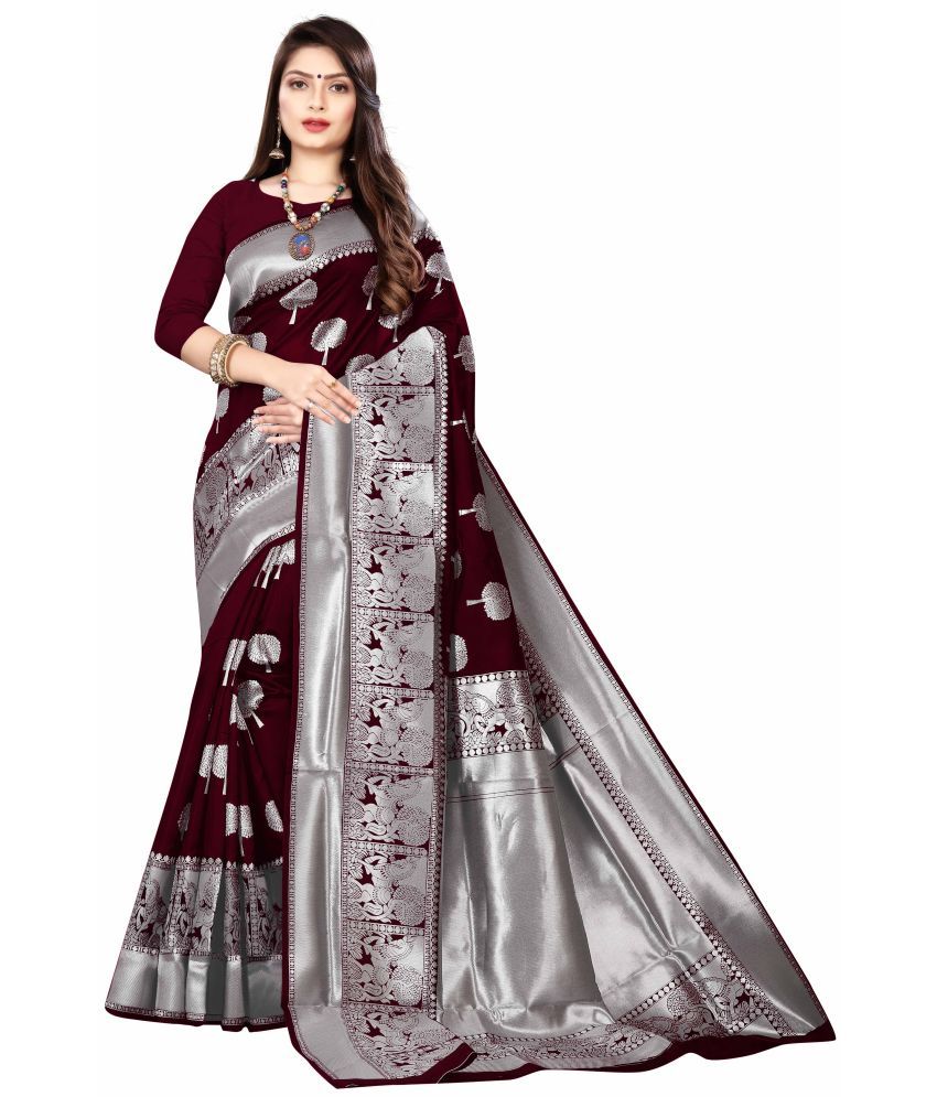     			kedar fab Jacquard Woven Saree With Blouse Piece - Maroon ( Pack of 1 )