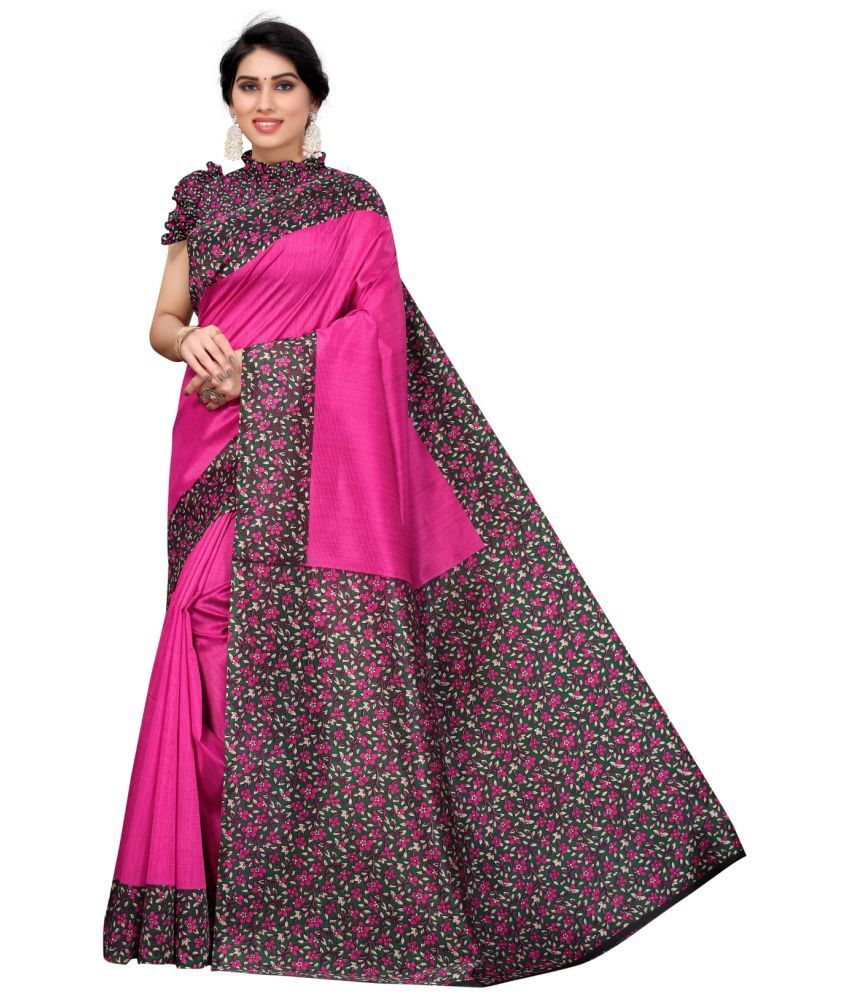     			Aadvika Art Silk Printed Saree With Blouse Piece - Pink ( Pack of 1 )