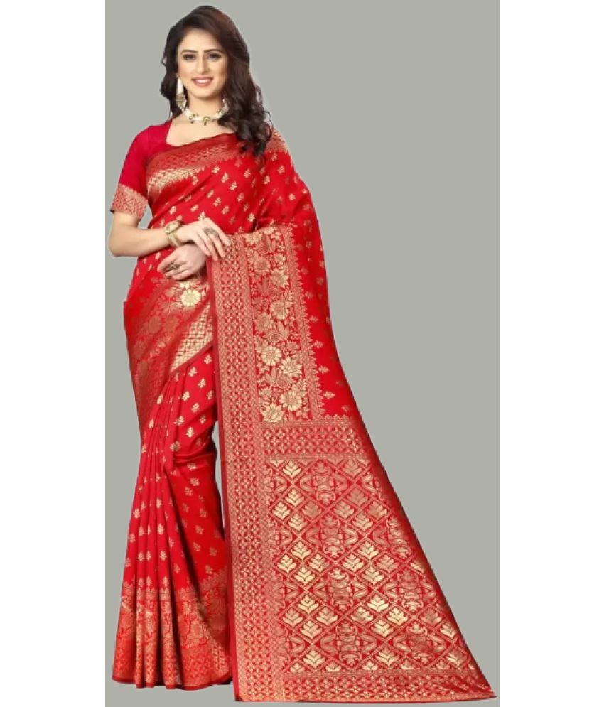     			GARIYA Banarasi Silk Embellished Saree With Blouse Piece - Red ( Pack of 1 )