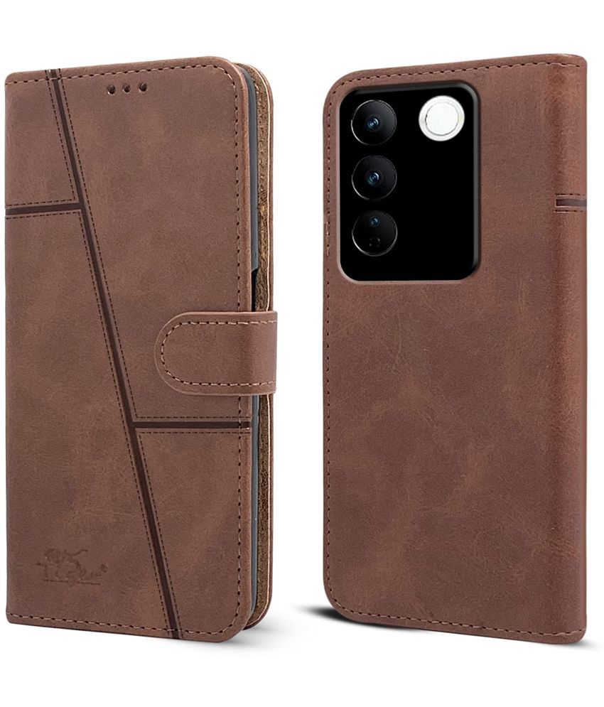     			Shining Stars Brown Flip Cover Artificial Leather Compatible For Vivo T3 5G ( Pack of 1 )