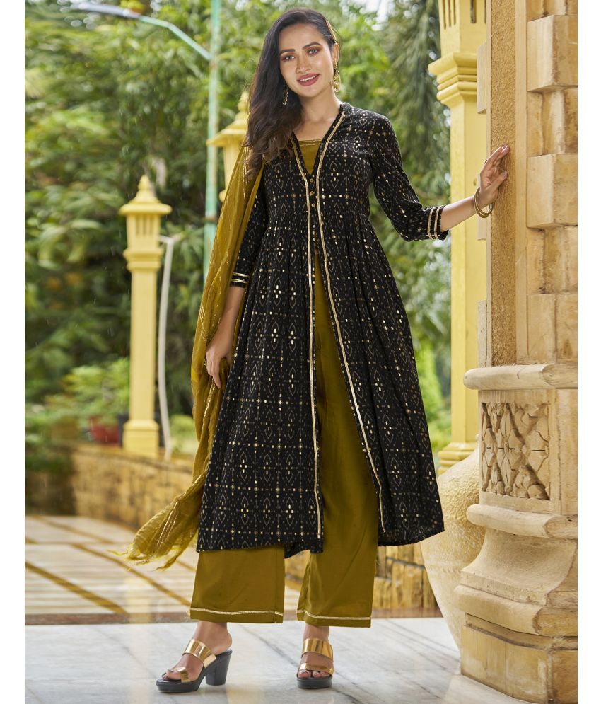     			Skylee Cotton Blend Printed Kurti With Pants Women's Stitched Salwar Suit - Black ( Pack of 1 )