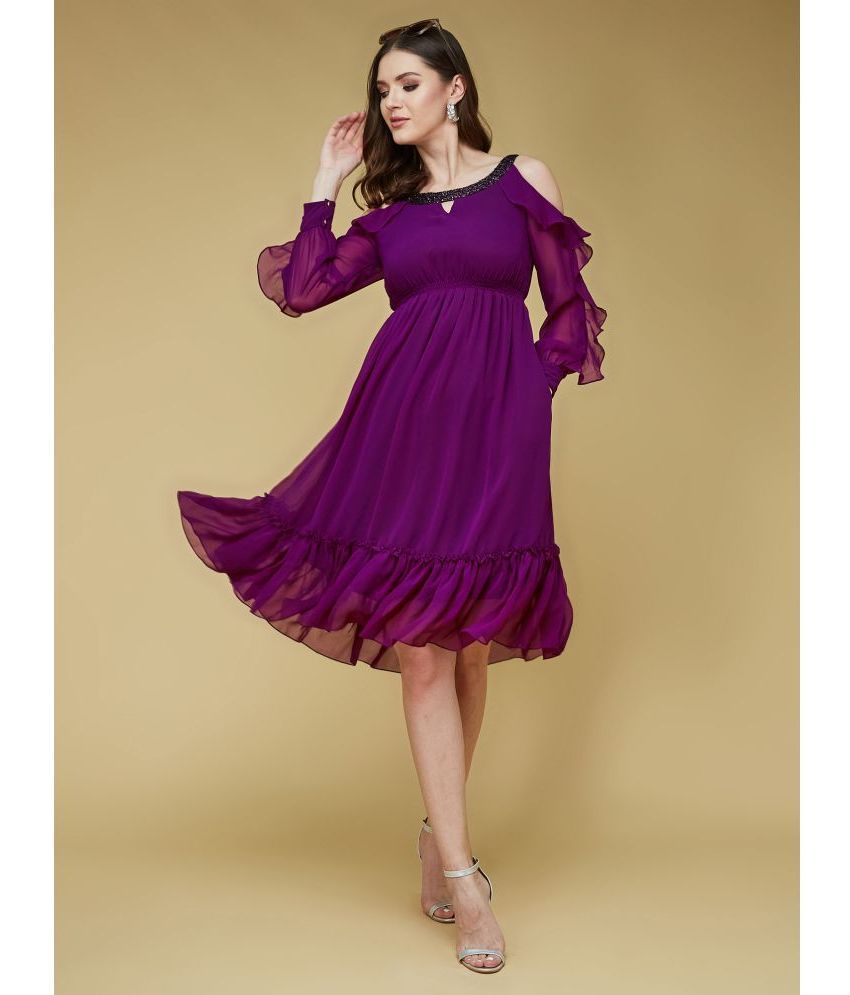     			Life with Pockets Polyester Solid Knee Length Women's Fit & Flare Dress - Purple ( Pack of 1 )