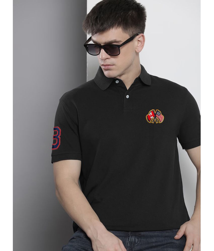     			Merriment Cotton Blend Regular Fit Embroidered Half Sleeves Men's Polo T Shirt - Black ( Pack of 1 )