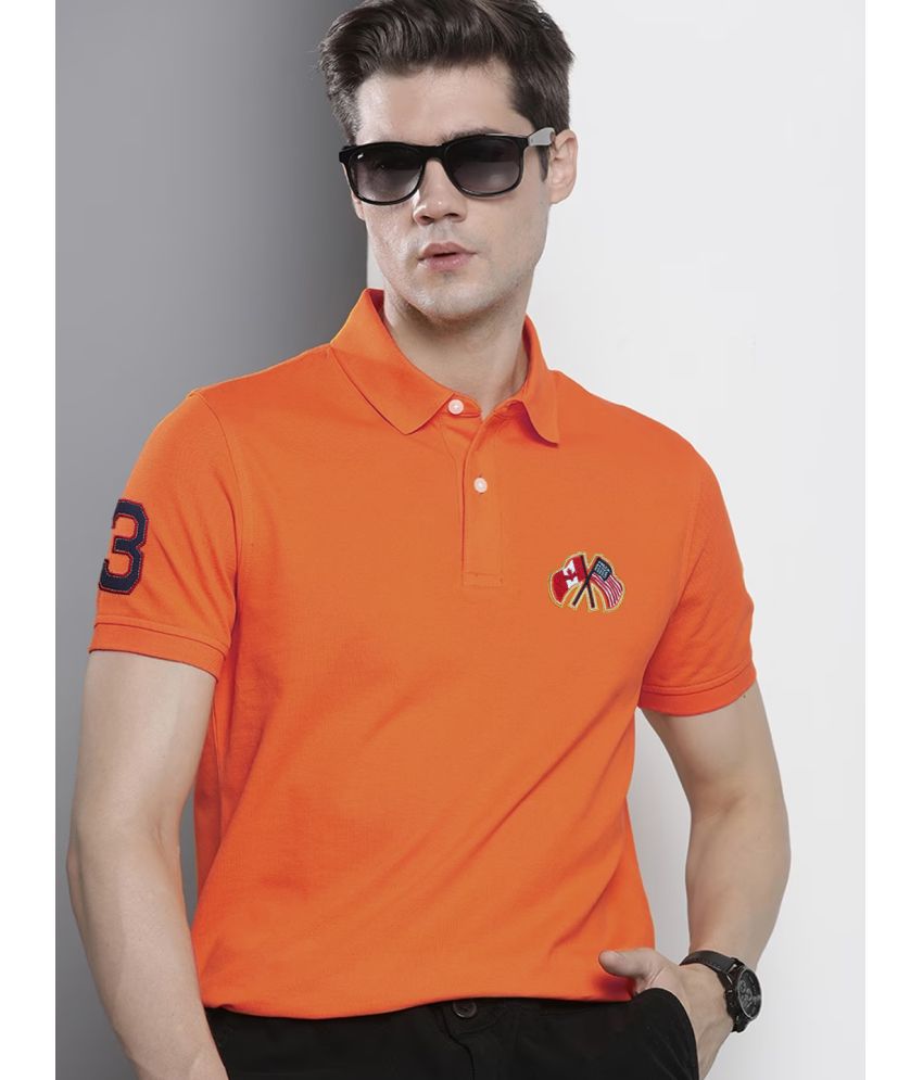     			Merriment Cotton Blend Regular Fit Embroidered Half Sleeves Men's Polo T Shirt - Orange ( Pack of 1 )