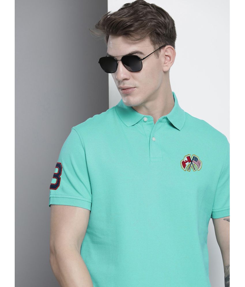     			Merriment Cotton Blend Regular Fit Embroidered Half Sleeves Men's Polo T Shirt - Aqua ( Pack of 1 )