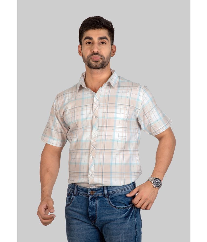     			Oxford Cotton Blend Regular Fit Checks Half Sleeves Men's Casual Shirt - Peach ( Pack of 1 )