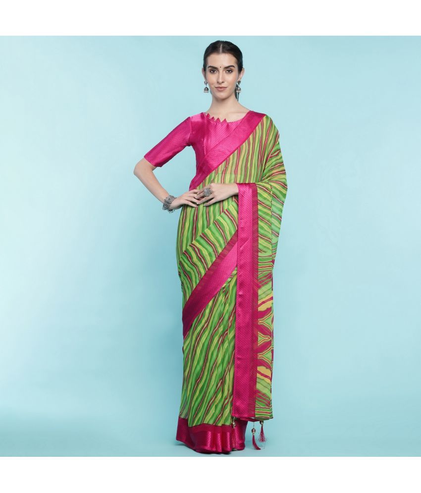     			Rekha Maniyar Fashions Chiffon Printed Saree With Blouse Piece - Green ( Pack of 1 )