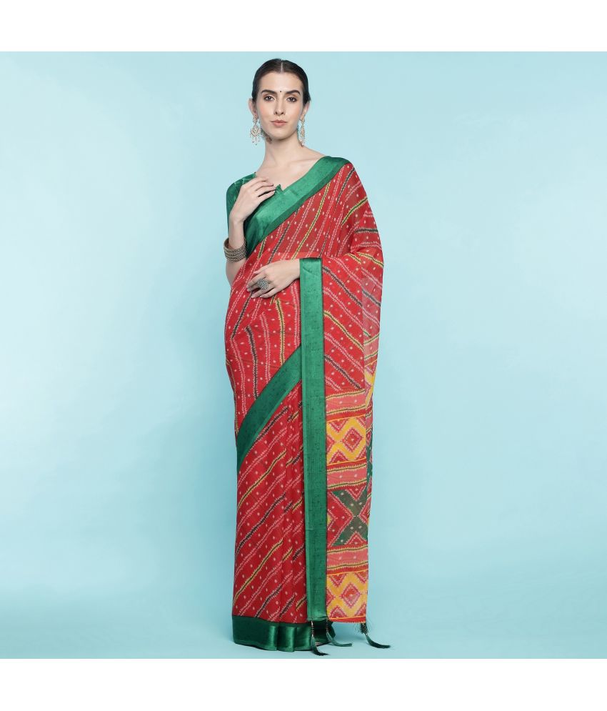     			Rekha Maniyar Fashions Chiffon Printed Saree With Blouse Piece - Red ( Pack of 1 )