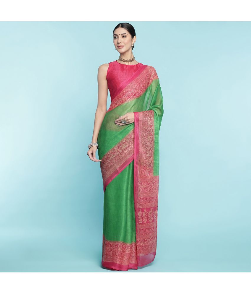     			Rekha Maniyar Fashions Chiffon Woven Saree With Blouse Piece - Green ( Pack of 1 )