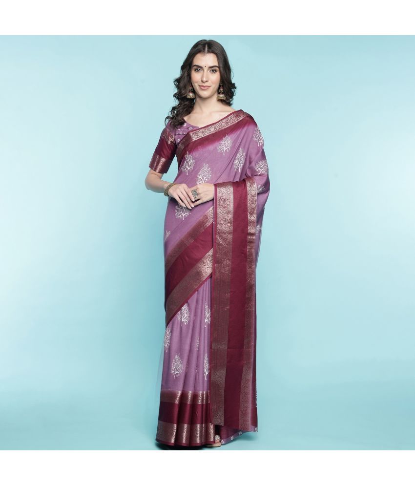     			Rekha Maniyar Silk Blend Printed Saree With Blouse Piece - Purple ( Pack of 1 )