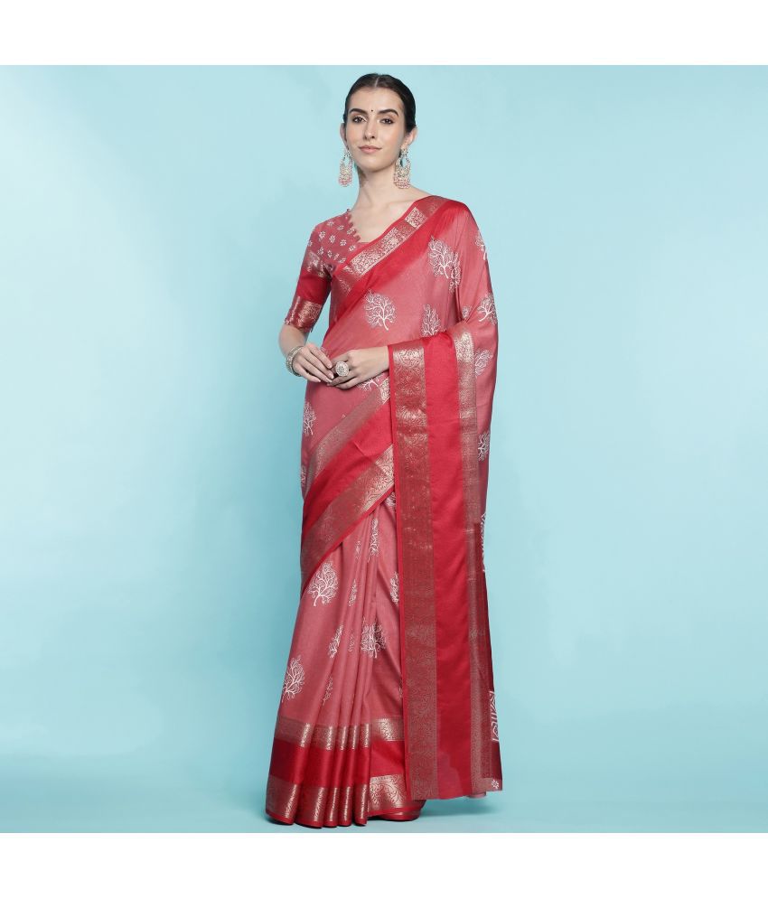     			Rekha Maniyar Fashions Silk Blend Printed Saree With Blouse Piece - Red ( Pack of 1 )