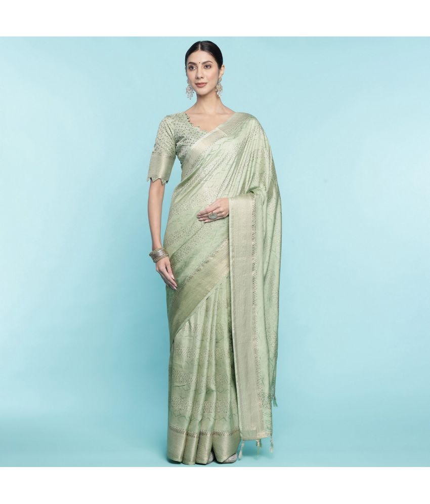     			Rekha Maniyar Fashions Silk Printed Saree With Blouse Piece - Green ( Pack of 1 )