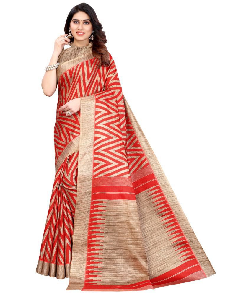    			Aadvika Art Silk Printed Saree With Blouse Piece - Red ( Pack of 1 )