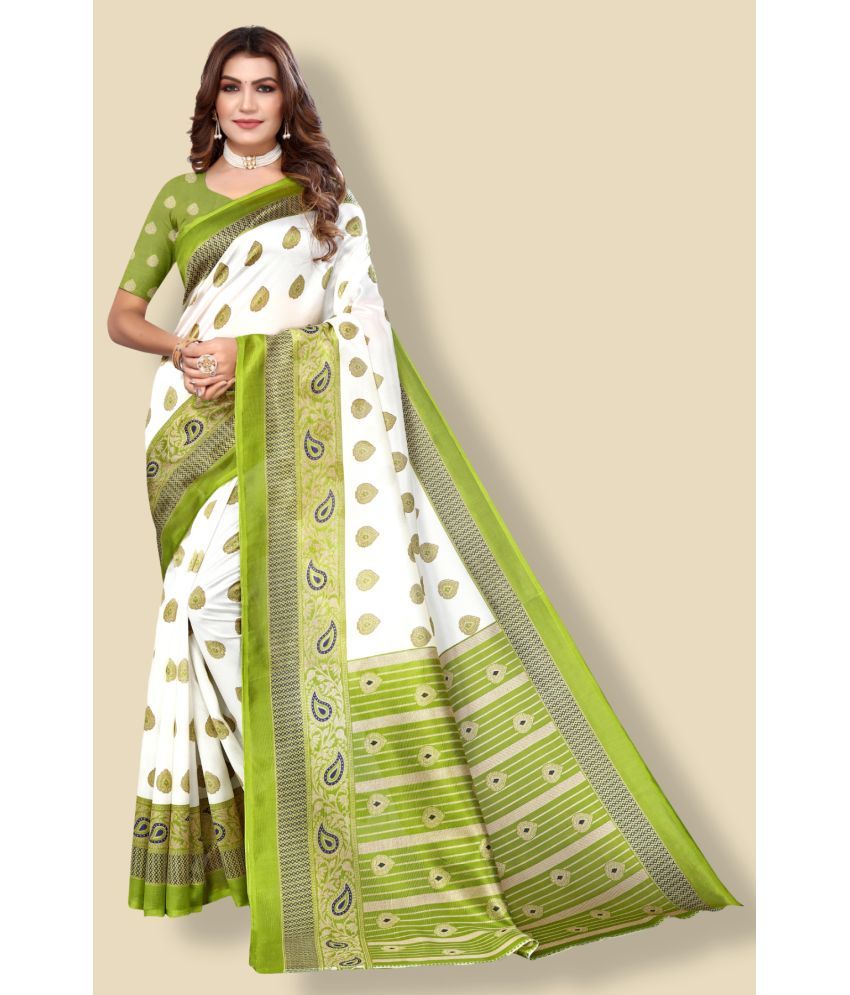     			Aadvika Art Silk Printed Saree With Blouse Piece - White ( Pack of 1 )