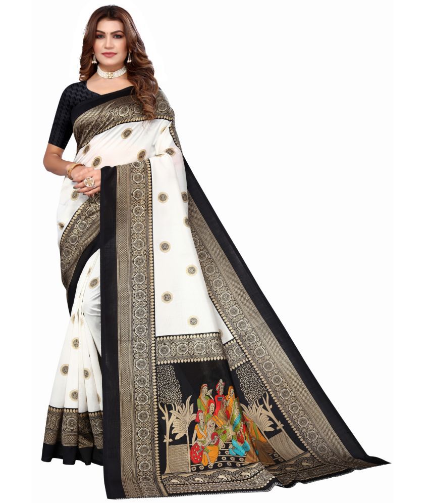     			Aadvika Art Silk Printed Saree With Blouse Piece - White ( Pack of 1 )