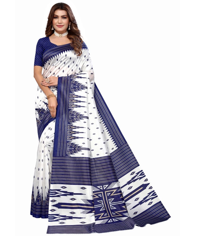     			Aadvika Art Silk Printed Saree With Blouse Piece - White ( Pack of 1 )