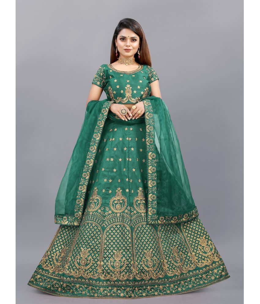     			Apnisha Green Bangalore Silk Unstitched Unstitched Lehenga Single