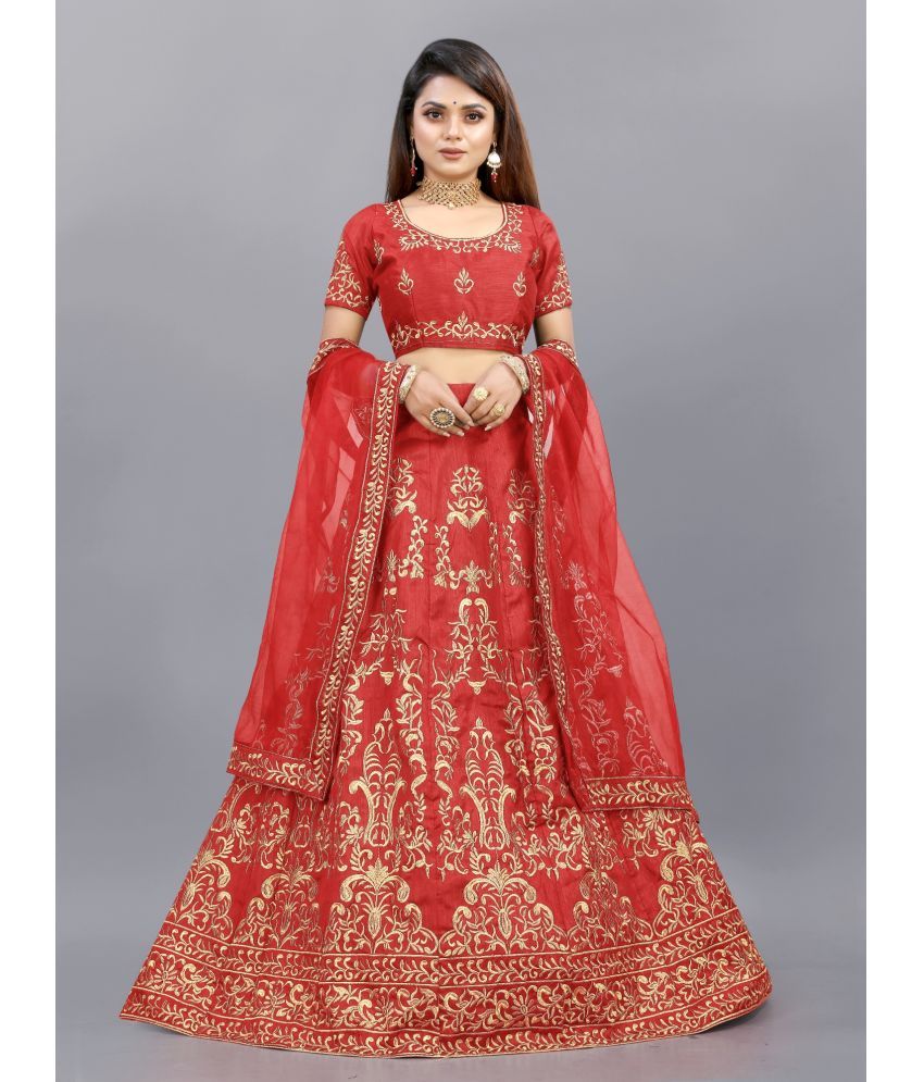     			Apnisha Red Bangalore Silk Unstitched Unstitched Lehenga Single