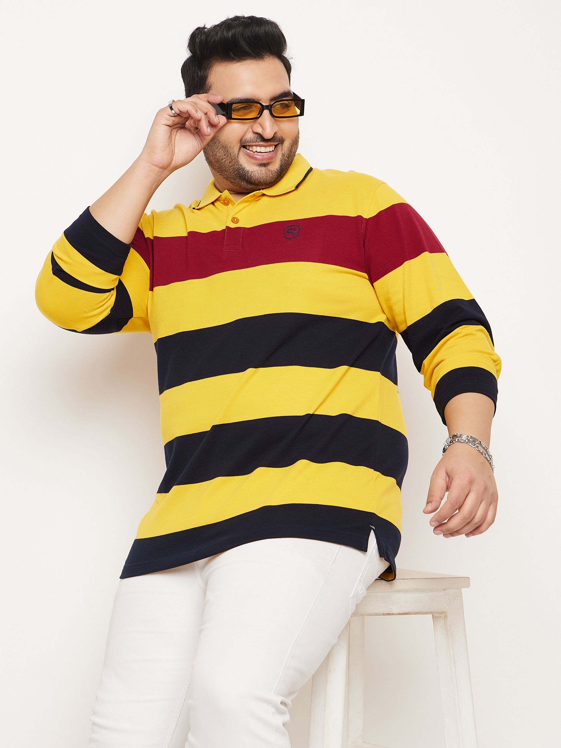     			Club York Cotton Blend Regular Fit Striped Full Sleeves Men's Polo T Shirt - Mustard ( Pack of 1 )