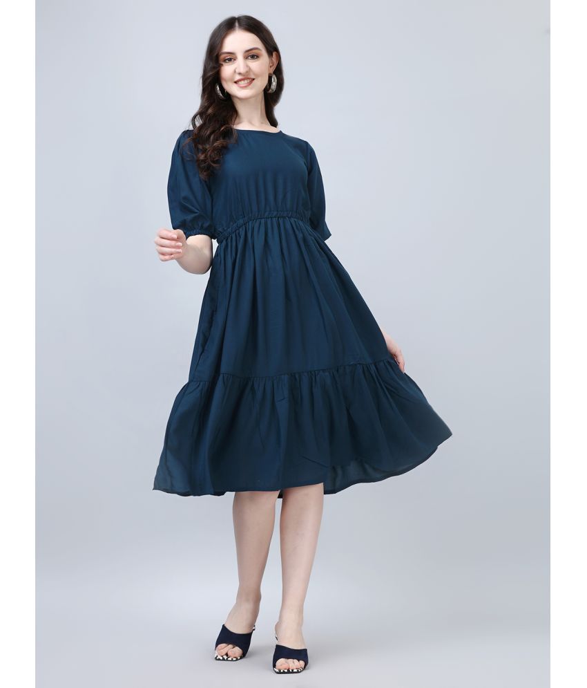     			Femvy Polyester Solid Midi Women's Fit & Flare Dress - Blue ( Pack of 1 )