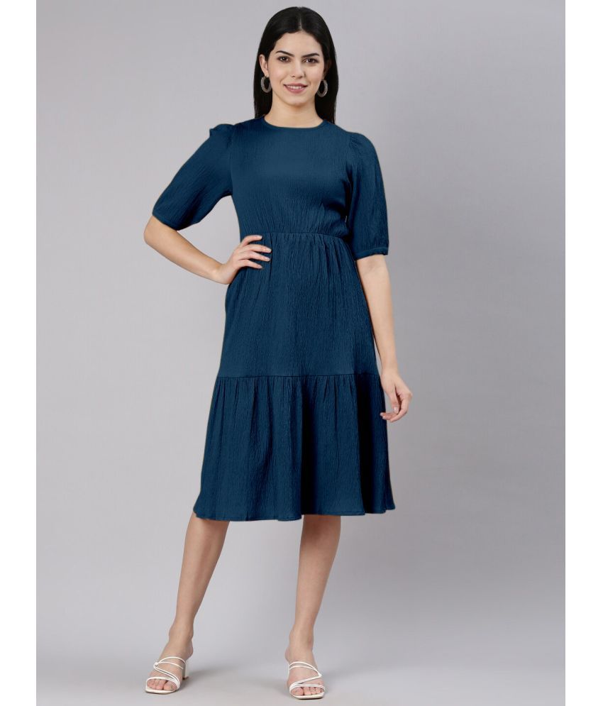     			JASH CREATION Polyester Solid Knee Length Women's Fit & Flare Dress - Blue ( Pack of 1 )