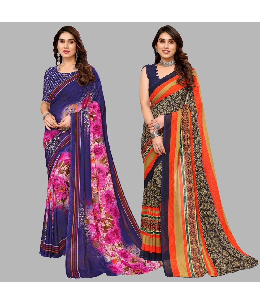     			Kashvi Sarees Georgette Printed Saree With Blouse Piece - Multicolor ( Pack of 2 )