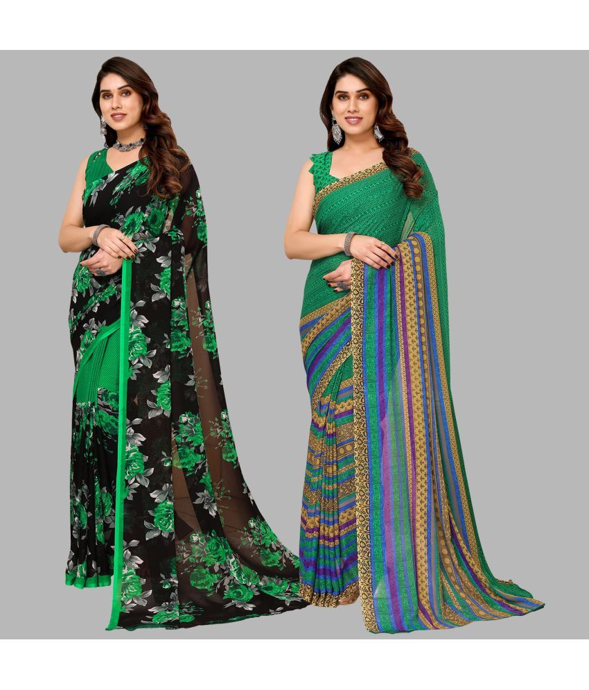     			Kashvi Sarees Georgette Printed Saree With Blouse Piece - Multicolor ( Pack of 2 )