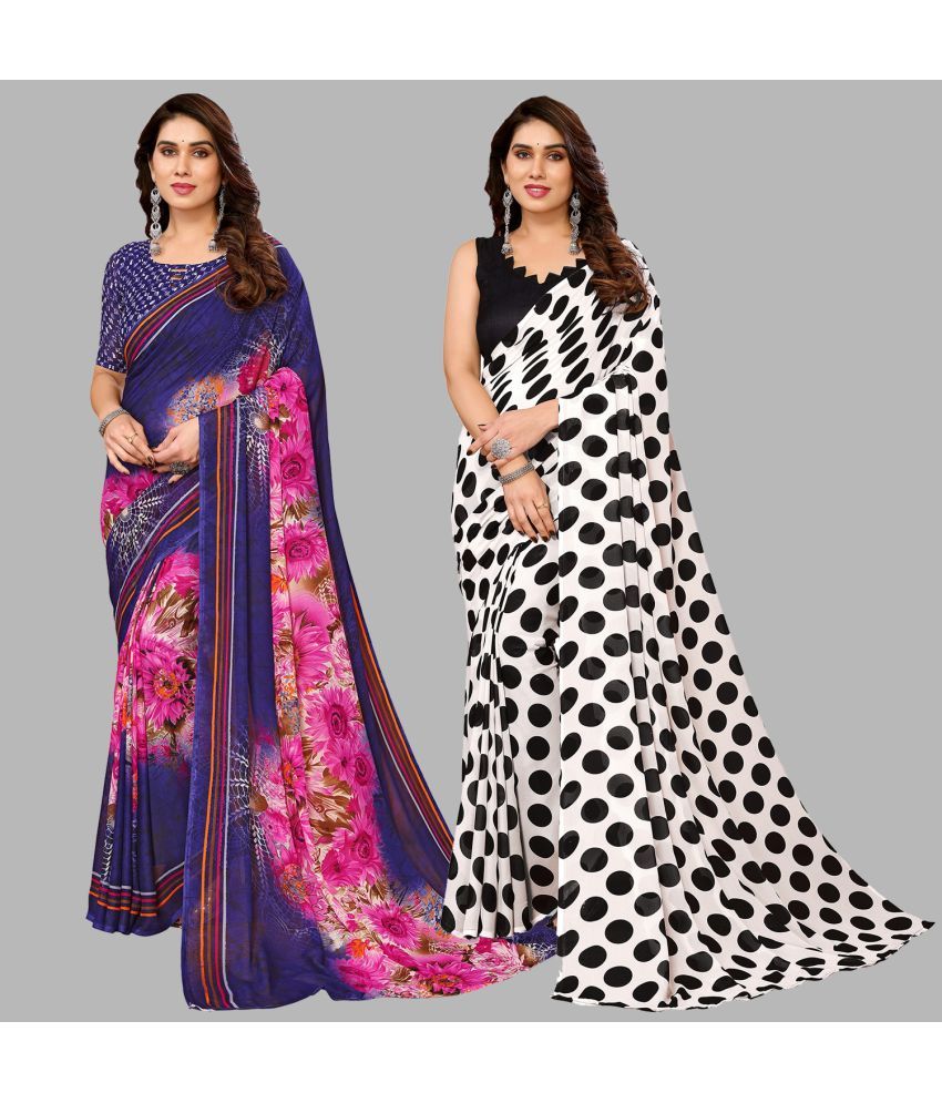     			Kashvi Sarees Georgette Printed Saree With Blouse Piece - Multicolor ( Pack of 2 )