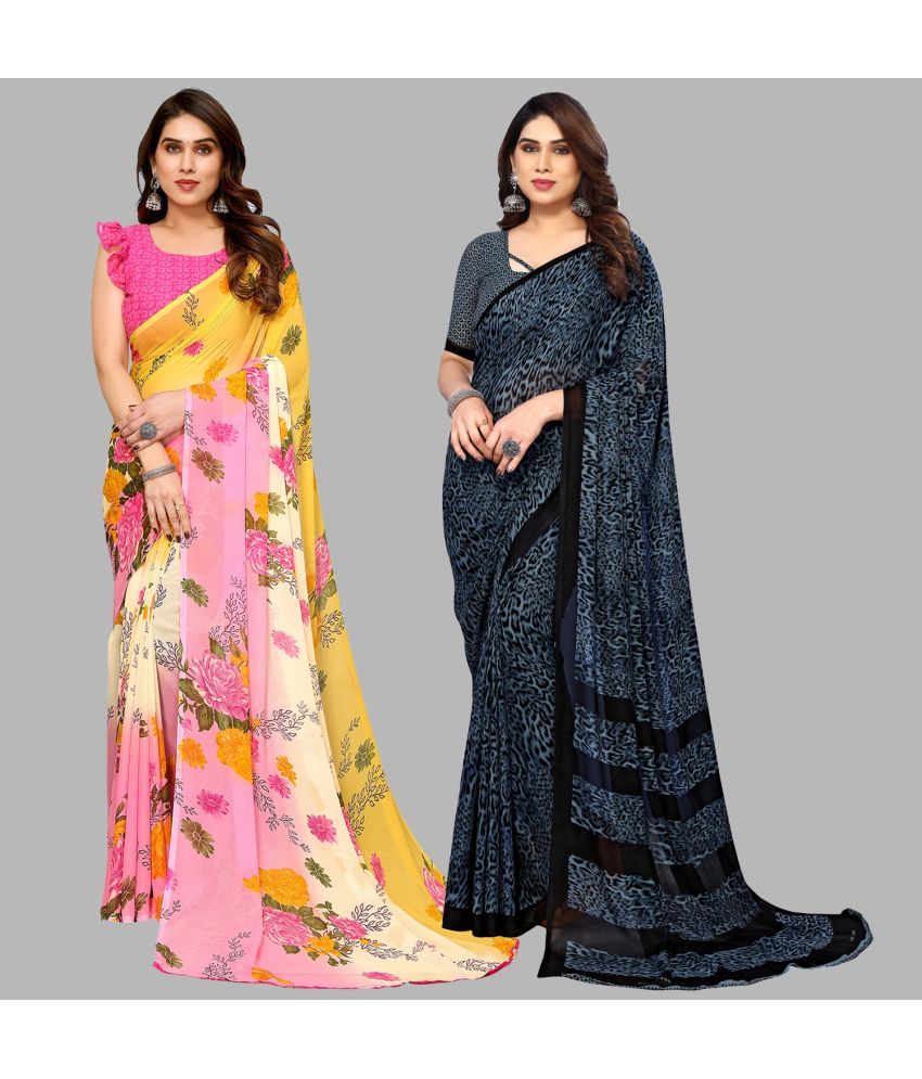     			Kashvi Sarees Georgette Printed Saree With Blouse Piece - Multicolor ( Pack of 2 )